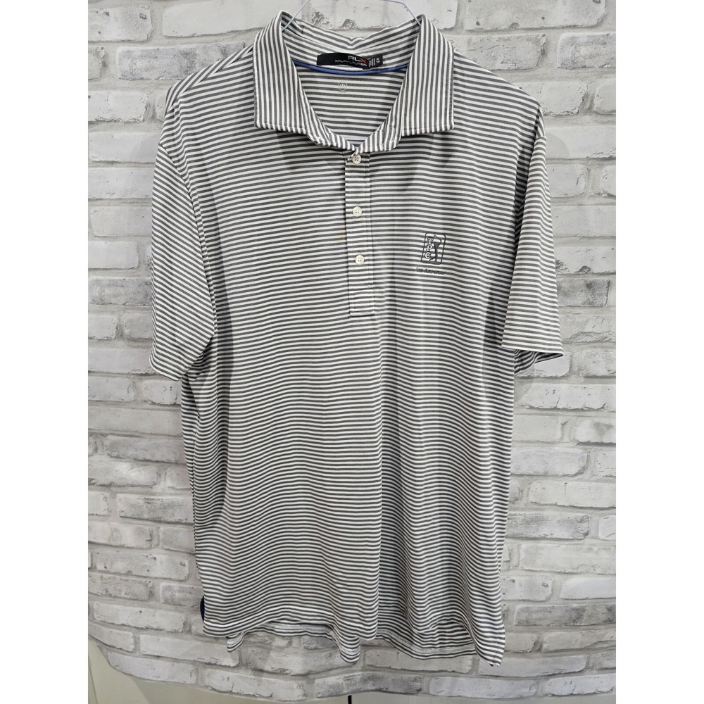 Ralph Lauren RLX Polo Gray White Horizontal Striped San Antonio TPC Sz XL
